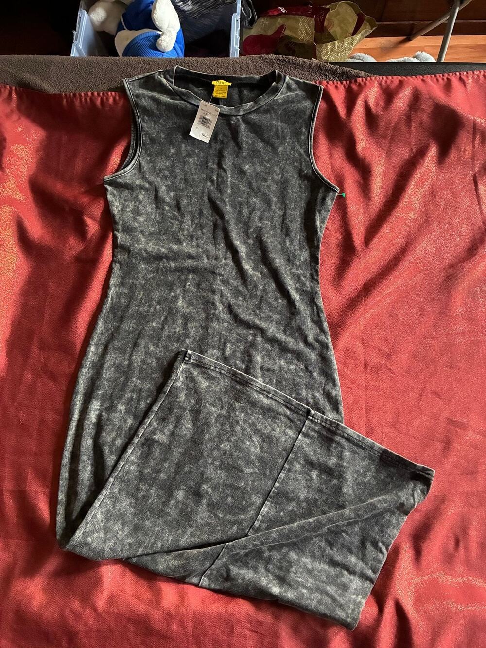 Daisy Dress Womens XL Sleeveless Maxi Bodycon Acid Wash Black Stretch Casual